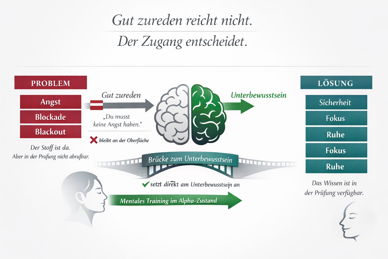 Grafik zum Unterschied zwischen gut zureden und Zustandsarbeit im Alpha-Zustand