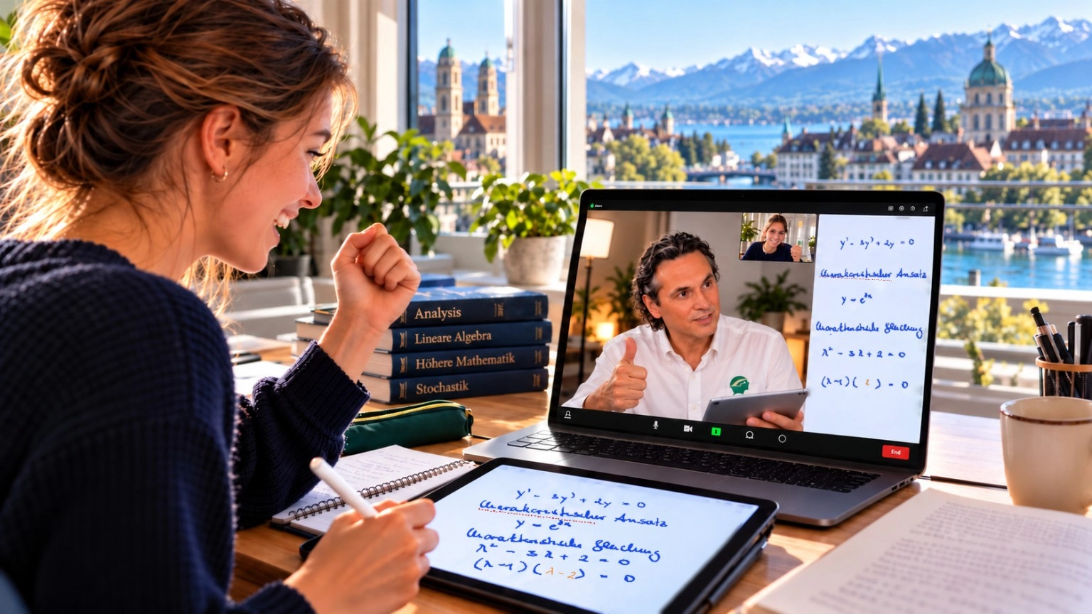 Studentin beim Mathematiklernen am Schreibtisch im Online-Coaching mit Joe Leis